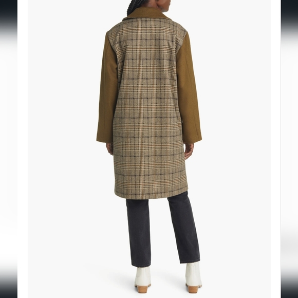 NWT Treasure & Bond Mixed Media Utility Coat Brown Olive Plaid Mix Size S - Picture 4 of 11